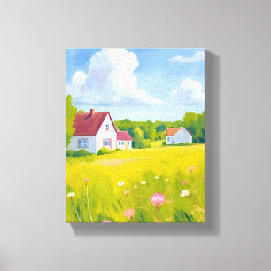 Toile Habitation de Campagne Champs Verts Luxuriants Aqu