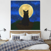 Toile Halloween Chat noir Silhouette Lune (Insitu(Chambre))