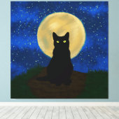 Toile Halloween Chat noir Silhouette Lune (Insitu (Plancher de Bois))