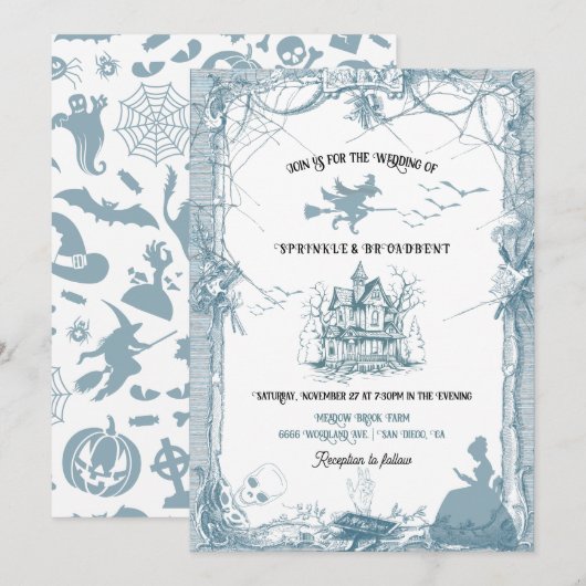 Toile Halloween chateau bruiloft Kaart (Voorkant / Achterkant)