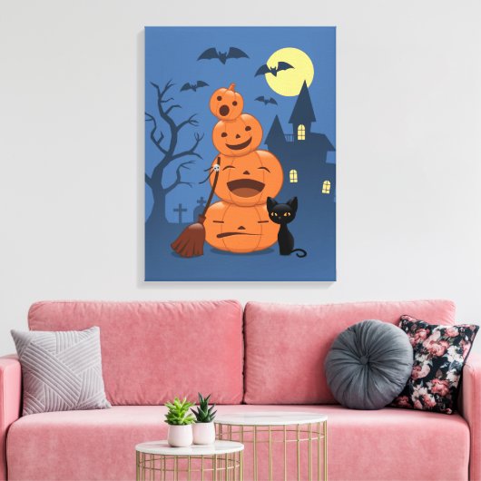 Toile Halloween Citrouilles et chat noir (Insitu(Salon))
