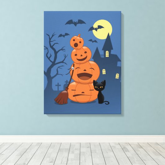 Toile Halloween Citrouilles et chat noir (Insitu (Plancher de Bois))