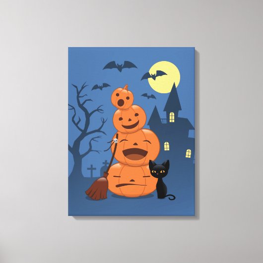 Toile Halloween Citrouilles et chat noir (Recto)