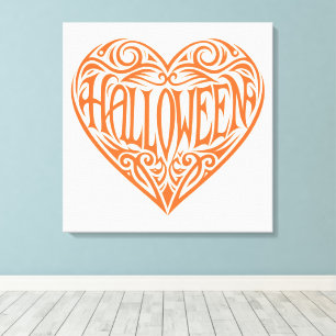 Toile Halloween Cœur, Cœur Orange, Vacances
