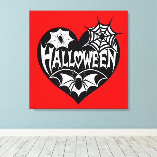 Toile Halloween Heart, Black Heart Shape, Spider Web (Insitu (Plancher de Bois))