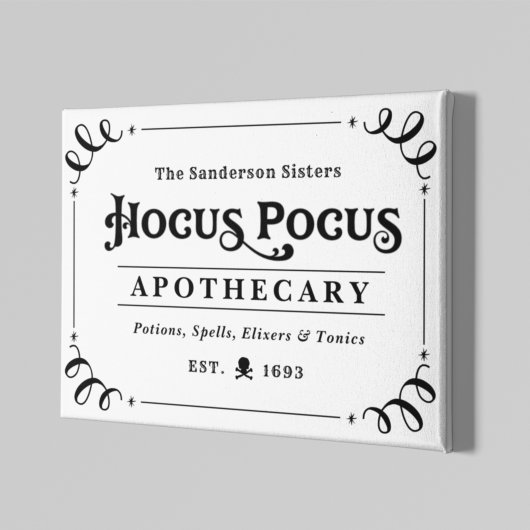 Toile Halloween noir et blanc Hocus Pocus Apothecary