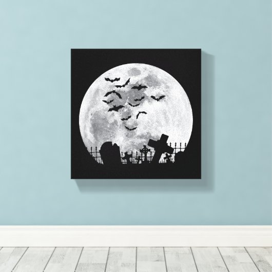 Toile Halloween Pleine lune Cimetière Bats Éffrayants (Insitu (Plancher de Bois))