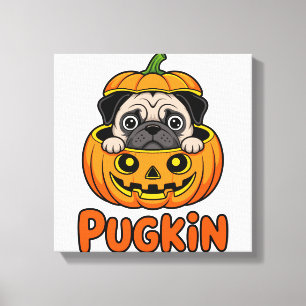 Toile Halloween Pugkin, Chien Pug Citrouille