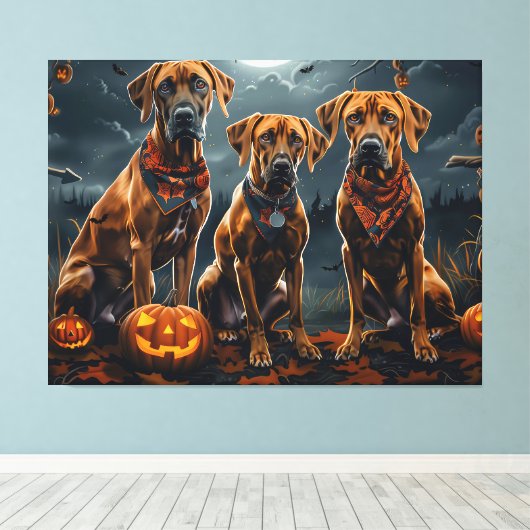 Toile Halloween Rhodesian Ridgeback Éffrayant (Insitu (Plancher de Bois))