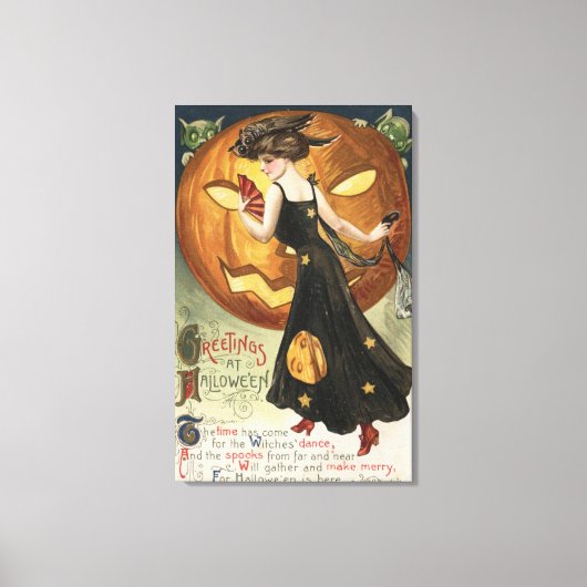 Toile Halloween SalutationWitch Danser et Citrouille (Recto)