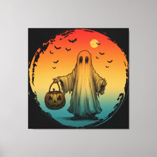 Toile Halloween vintage fantôme citrouille chauves-souri