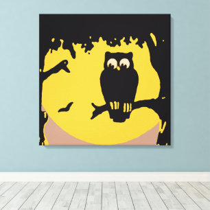 Toile Halloween vintage, hibou effrayant dans l'arbre av