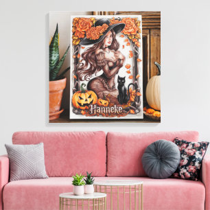 Toile Halloween Wall Art : Femme avec Casquette noir et