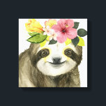Toile Halo tropical | Sweet Sloth<br><div class="desc">Cette impression d'aquarelle présente un parfum orné d'une couronne fleurie | Par Grace Popp. ID d'image : 123776GG</div>