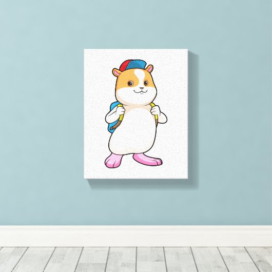 Toile Hamster en tant qu'étudiant avec sac à dos et Casq (Insitu (Plancher de Bois))