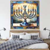 Toile Hanoukka bleue Menorah (Insitu(Chambre))
