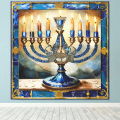 Toile Hanoukka bleue Menorah (Insitu (Plancher de Bois))
