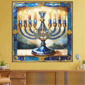 Toile Hanoukka bleue Menorah (Insitu(Salon))