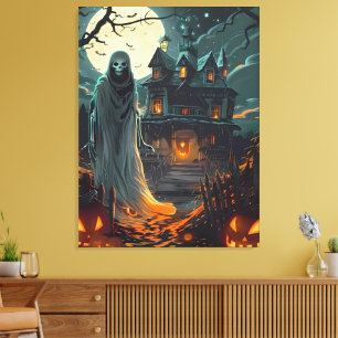 Toile Hantise au Clair de Lune – Fantôme du Manoir Hanté