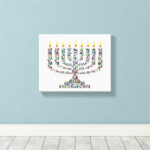 Toile Hanukkiah made with Gems Stretched Canvas Print (Insitu (Plancher de Bois))