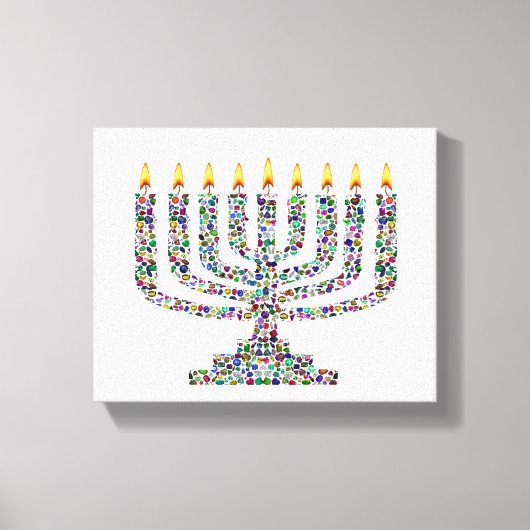 Toile Hanukkiah made with Gems Stretched Canvas Print (Recto)