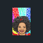 Toile Happy Curls Pop Art Laughl Girl<br><div class="desc">Adorable petite fille afro-américaine riant avec des couleurs vives et audacieuses,  rouge,  violet,  jaune,  art numérique bleu.</div>