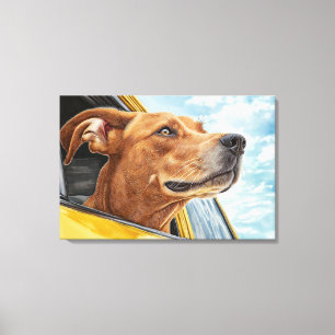 Toile Happy Dog in Yellow Car Art Print
