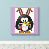 TOILE "HAPPY EASTER" PENGUIN BUNNY (Insitu (Plancher de Bois))