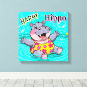 Toile Happy Hippo | Mignonne décoration de chambre pour  (Insitu (Plancher de Bois))