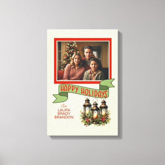 Toile Happy Holidays Christmas Lanterns Custom Photo (Recto)