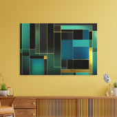 Toile Harmonie Dorée en Vert et Bleu (Insitu(Salon))