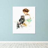 Toile Harrison Fisher : Femme avec chat (Insitu (Plancher de Bois))