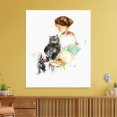 Toile Harrison Fisher : Femme avec chat (Insitu(Salon))