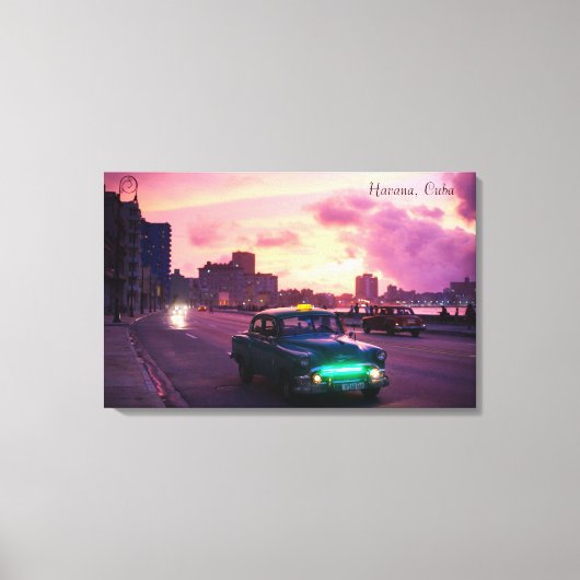 Toile Havana Cuba au coucher du soleil avec des véhicule (Recto)