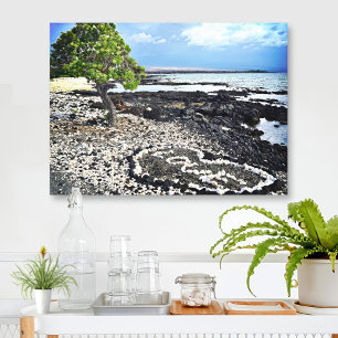 Toile Hawaii Black Sand Beach & Coral "Love" Heart Photo