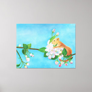 Toile Hazel Dormouse sur une branche fleurie