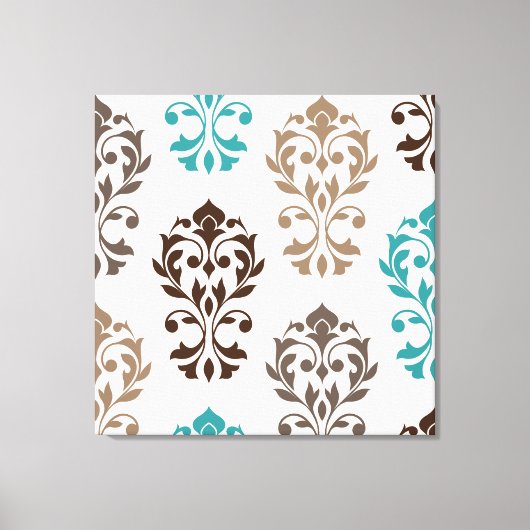 Toile Heart Damask Art I Browns Turquoise Cream (Recto)