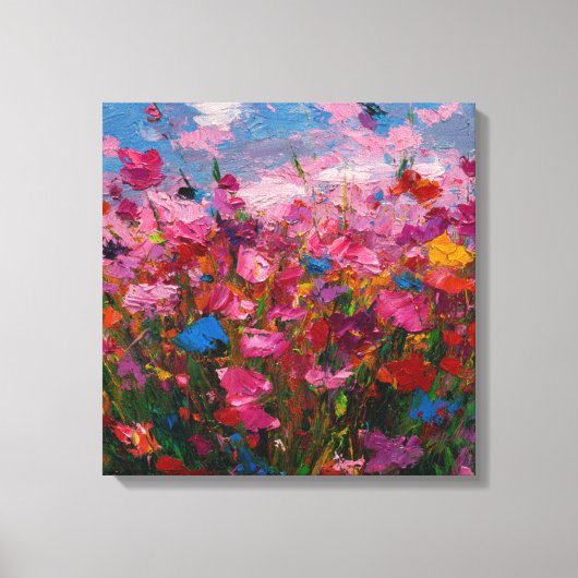 Toile Heavy Impasto Flower Field Painting Vibrant Canvas (Recto)