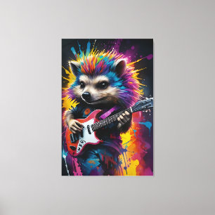 Toile Hérisson joue de la guitare, graffiti rock