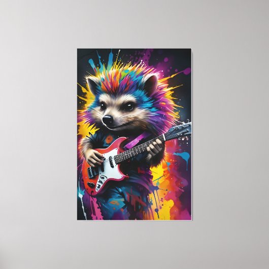 Toile Hérisson joue de la guitare, graffiti rock (Recto)