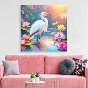 Toile Héron blanc à bec orange, oiseau de fantaisie