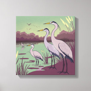 Toile Hérons au bord du lac