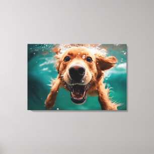 Toile Heureux Golden Retriever Nageant Sous L'eau