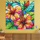 Toile hibiscus en verre tendu (Insitu(Salon))