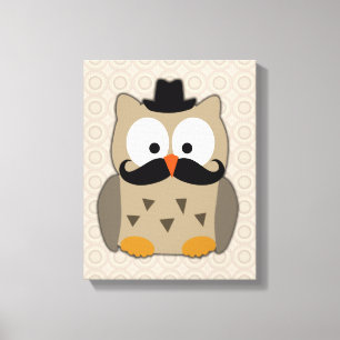 Toile Hibou avec Moustache et Casquette