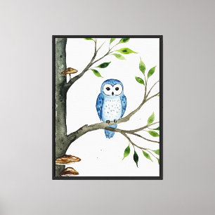 Toile Hibou bleu sur une branche d'arbre