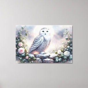 Toile Hibou des neiges dans un jardin d'hiver au clair d