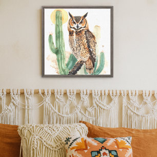 Toile Hibou du désert du sud-ouest avec cactus saguaro