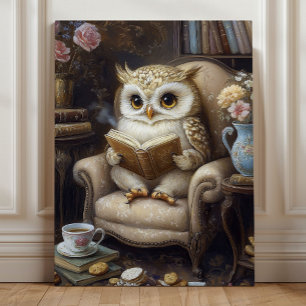 Toile Hibou littéraire dans la bibliothèque – Chouette c