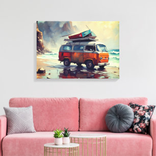 Toile Hippie Van Seascape Voyageur Mood Art
